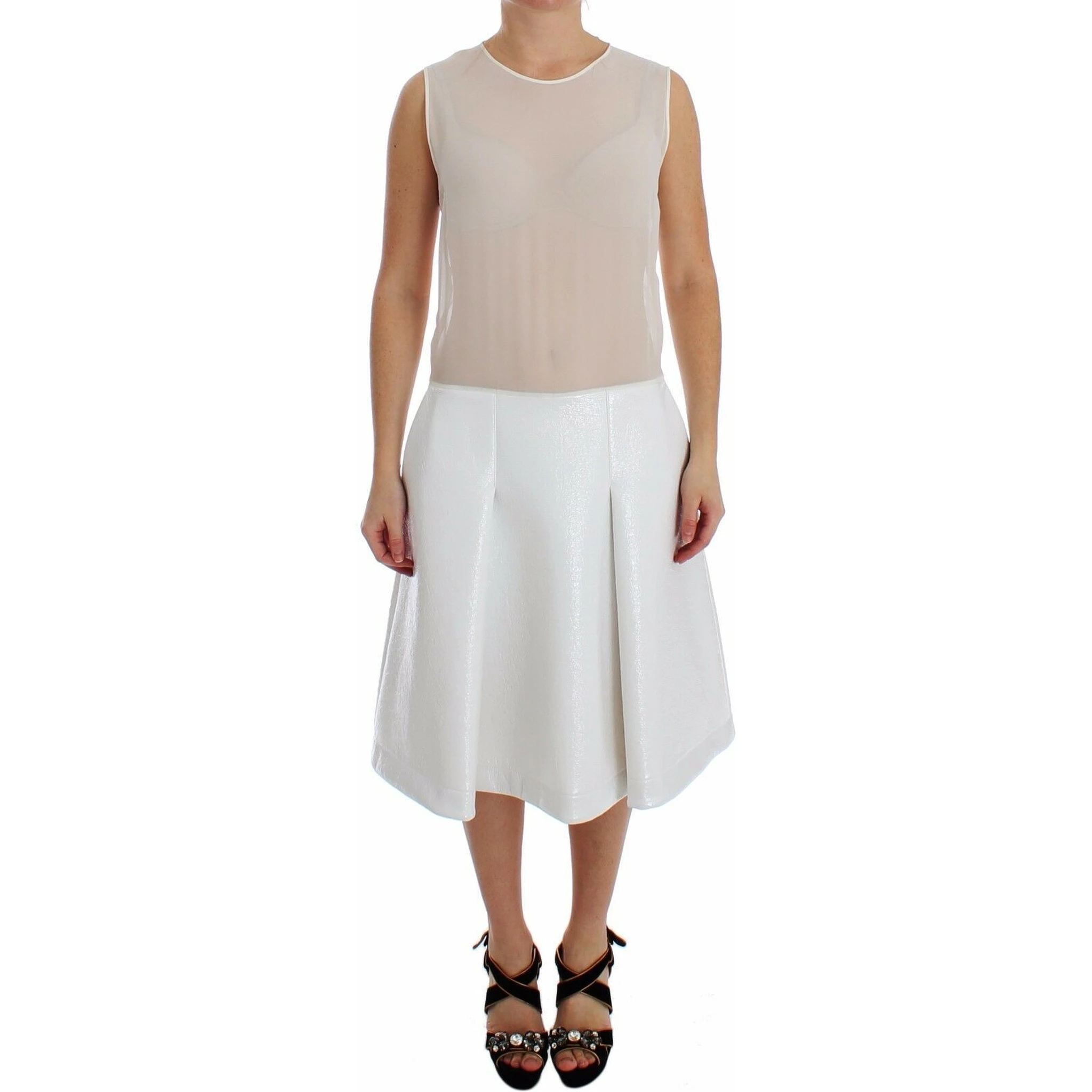 White Pleated Bottom Tank Sheath Transparent Dress