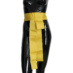 Yellow Wide Snap Button Closure Silk Belt