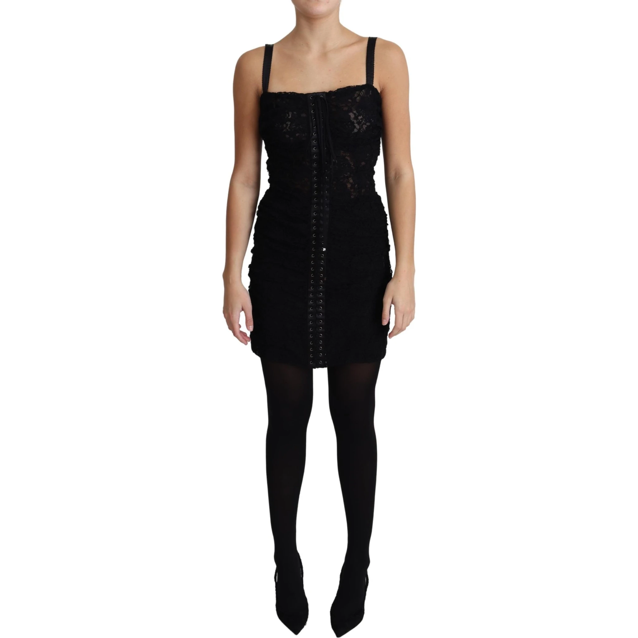 Black Lace Up Floral Corset Bustier Mini Dress