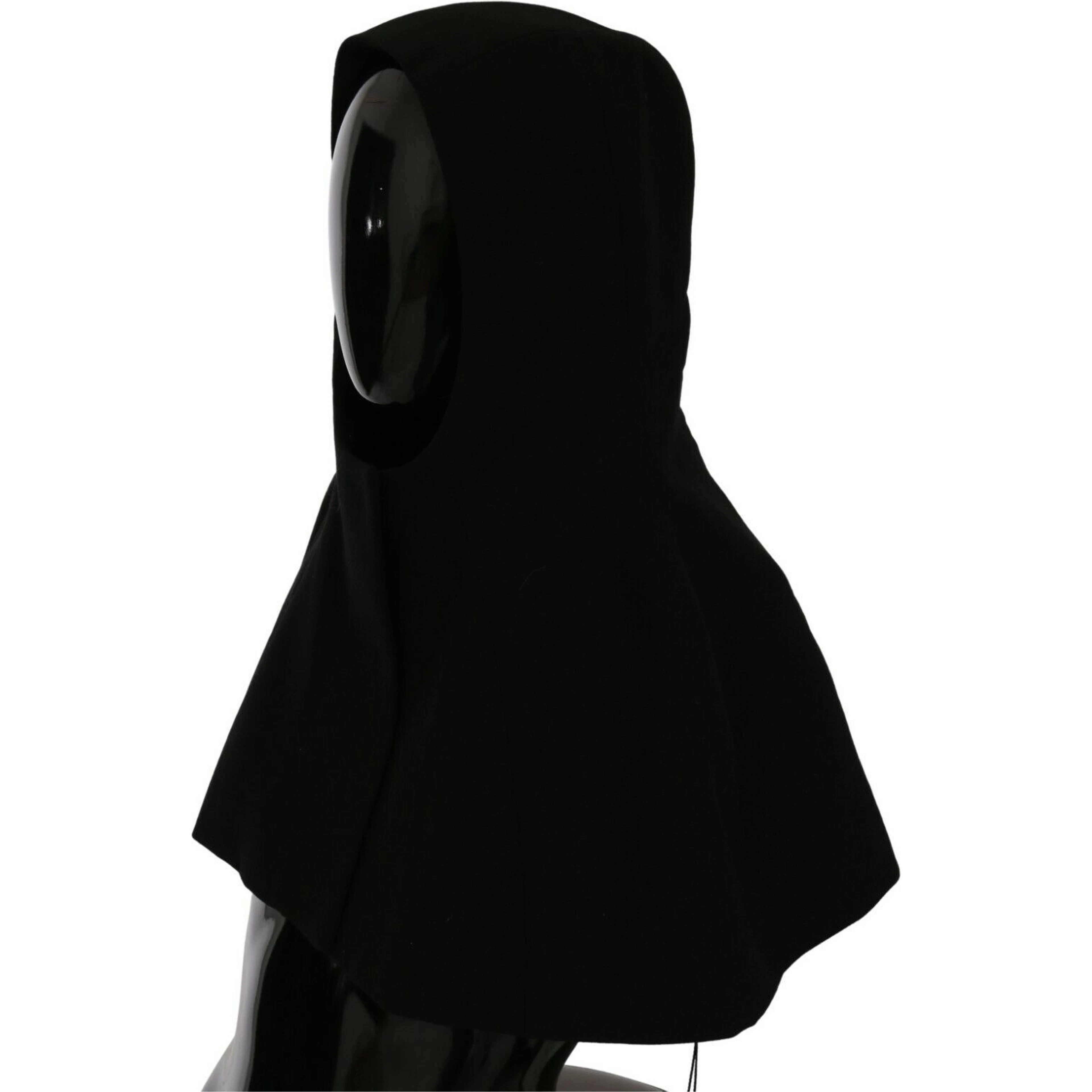 Black Wool Whole Head Hooded Scarf Hat