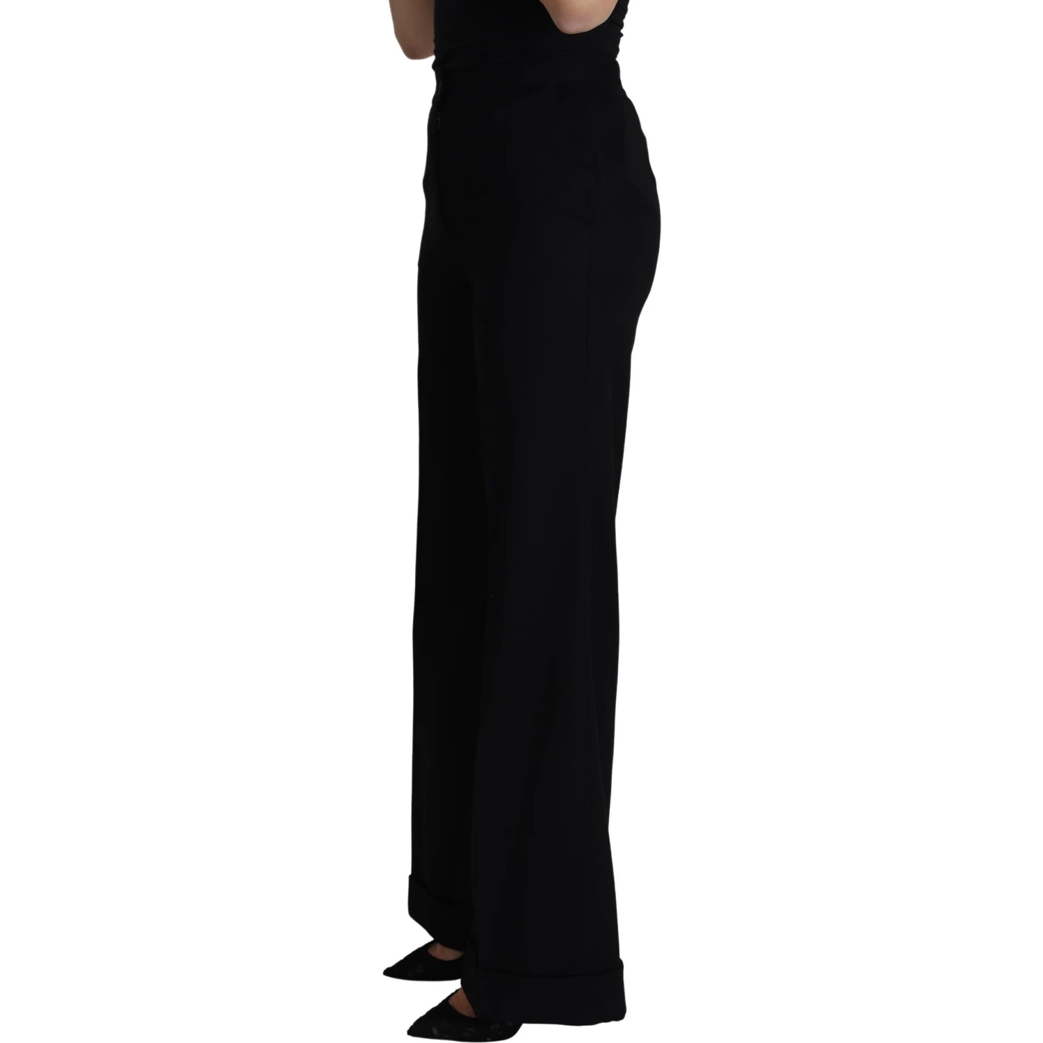 Black Cashmere Wide Leg Women Trouser Pants