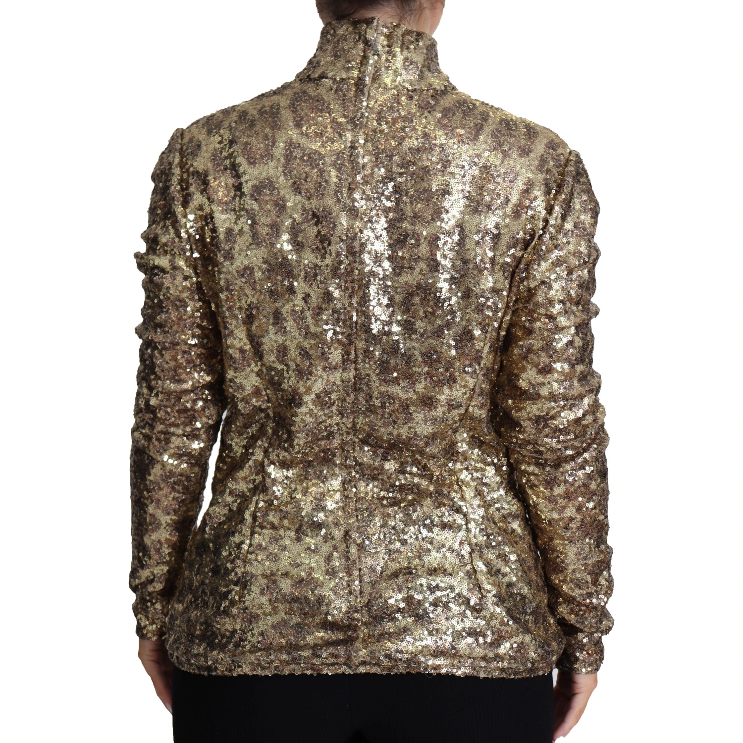 Brown Leopard Fit Turtleneck Sequin Sweater