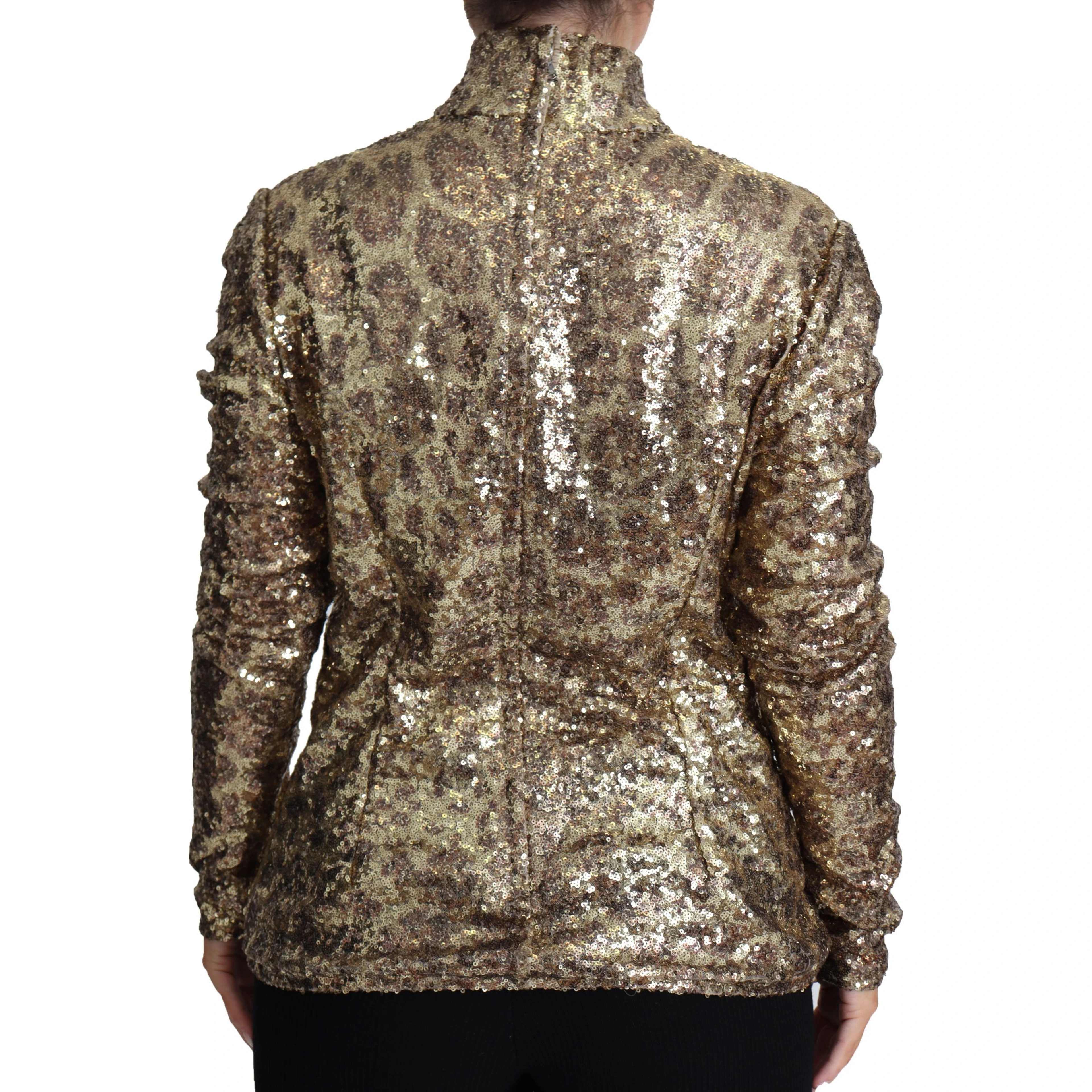 Brown Leopard Fit Turtleneck Sequin Sweater