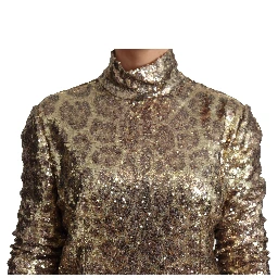 Brown Leopard Fit Turtleneck Sequin Sweater