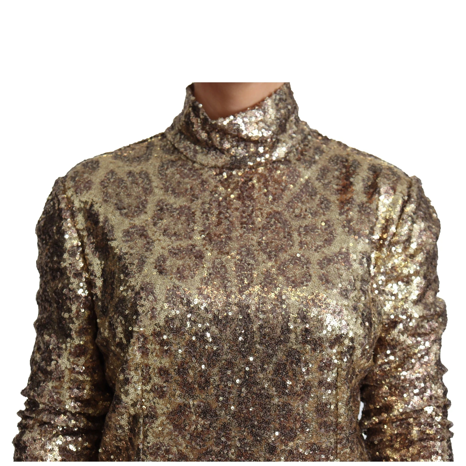 Brown Leopard Fit Turtleneck Sequin Sweater
