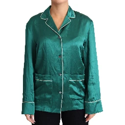 Green Pyjama Blouse Silk Lounge Sleepwear Top