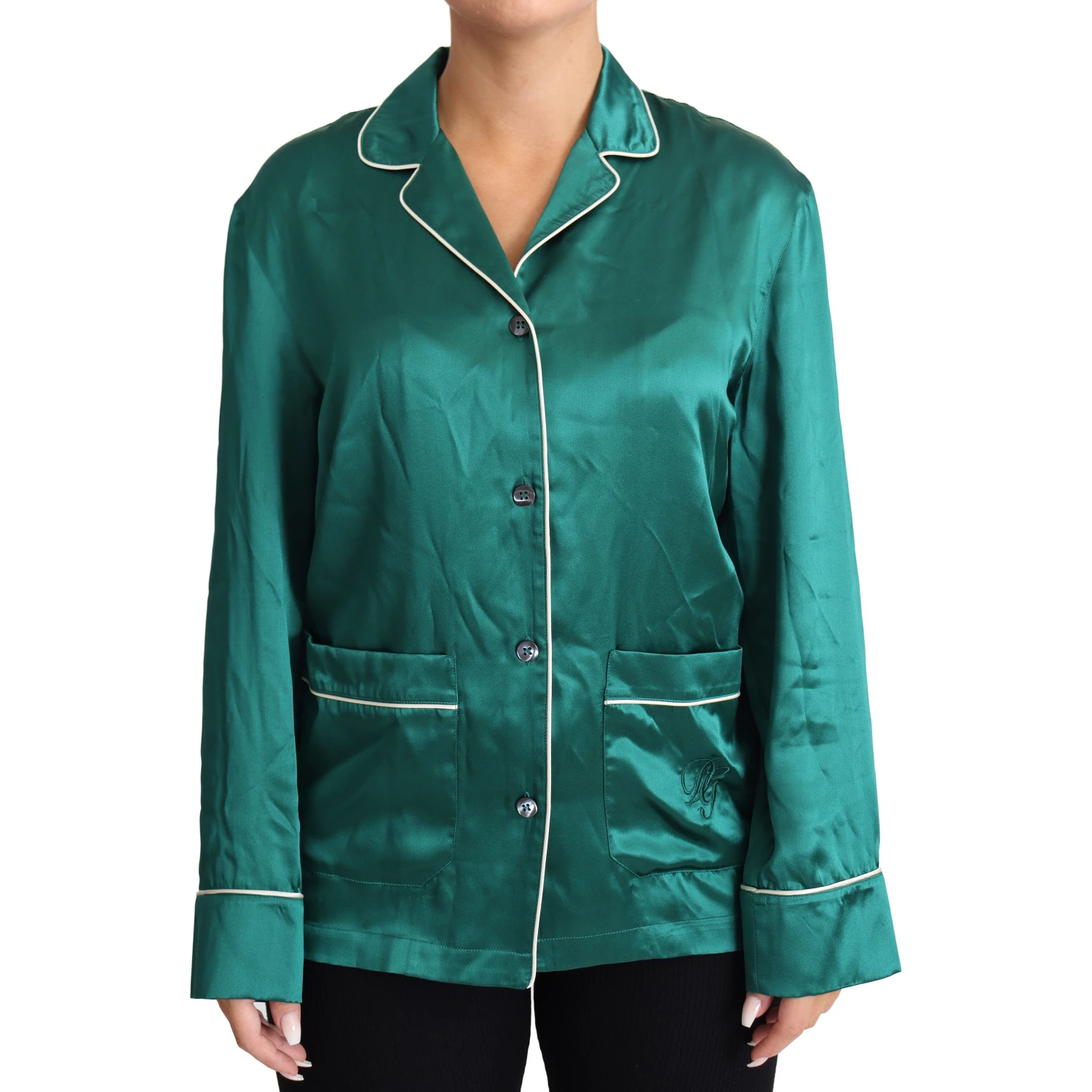 Green Pyjama Blouse Silk Lounge Sleepwear Top