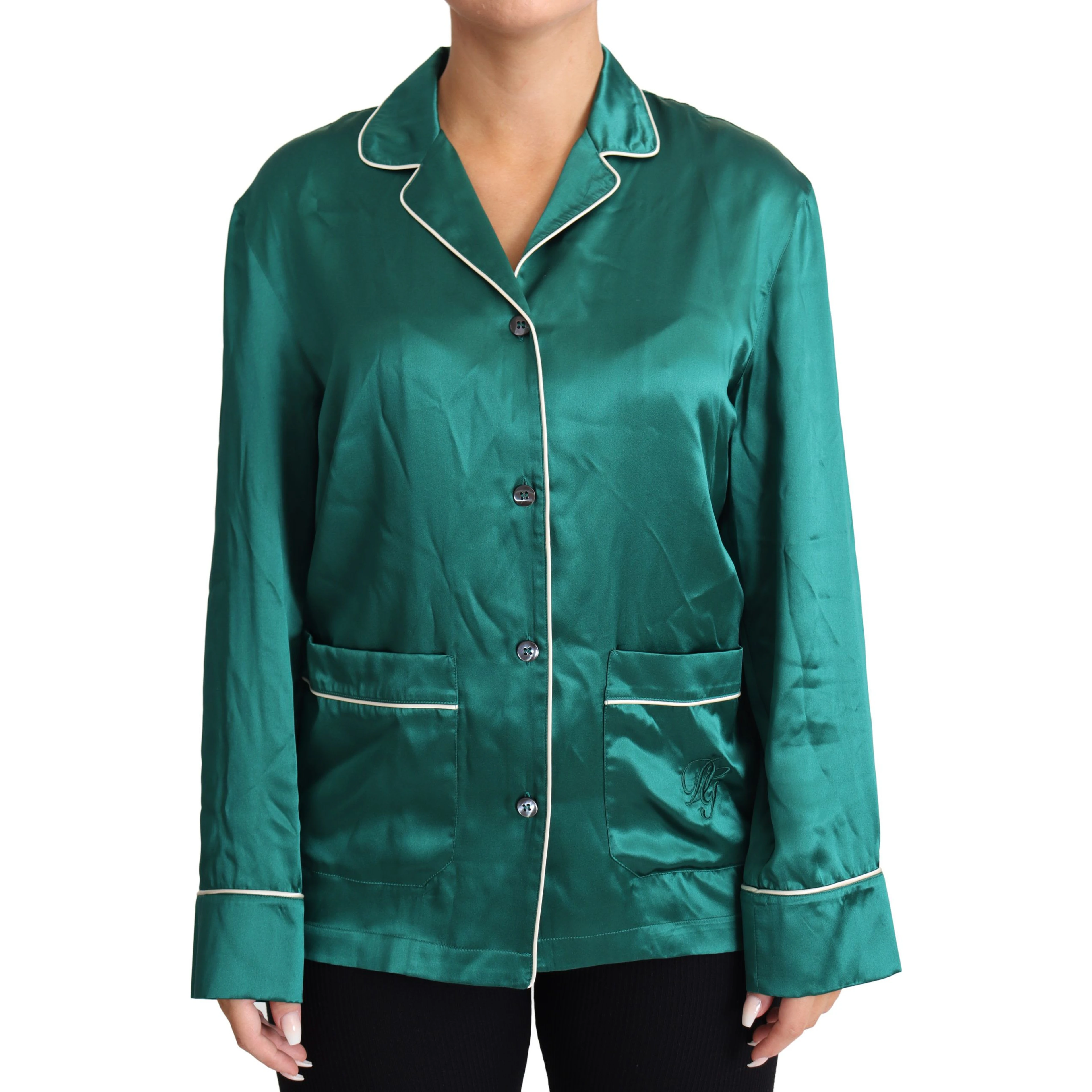 Green Pyjama Blouse Silk Lounge Sleepwear Top