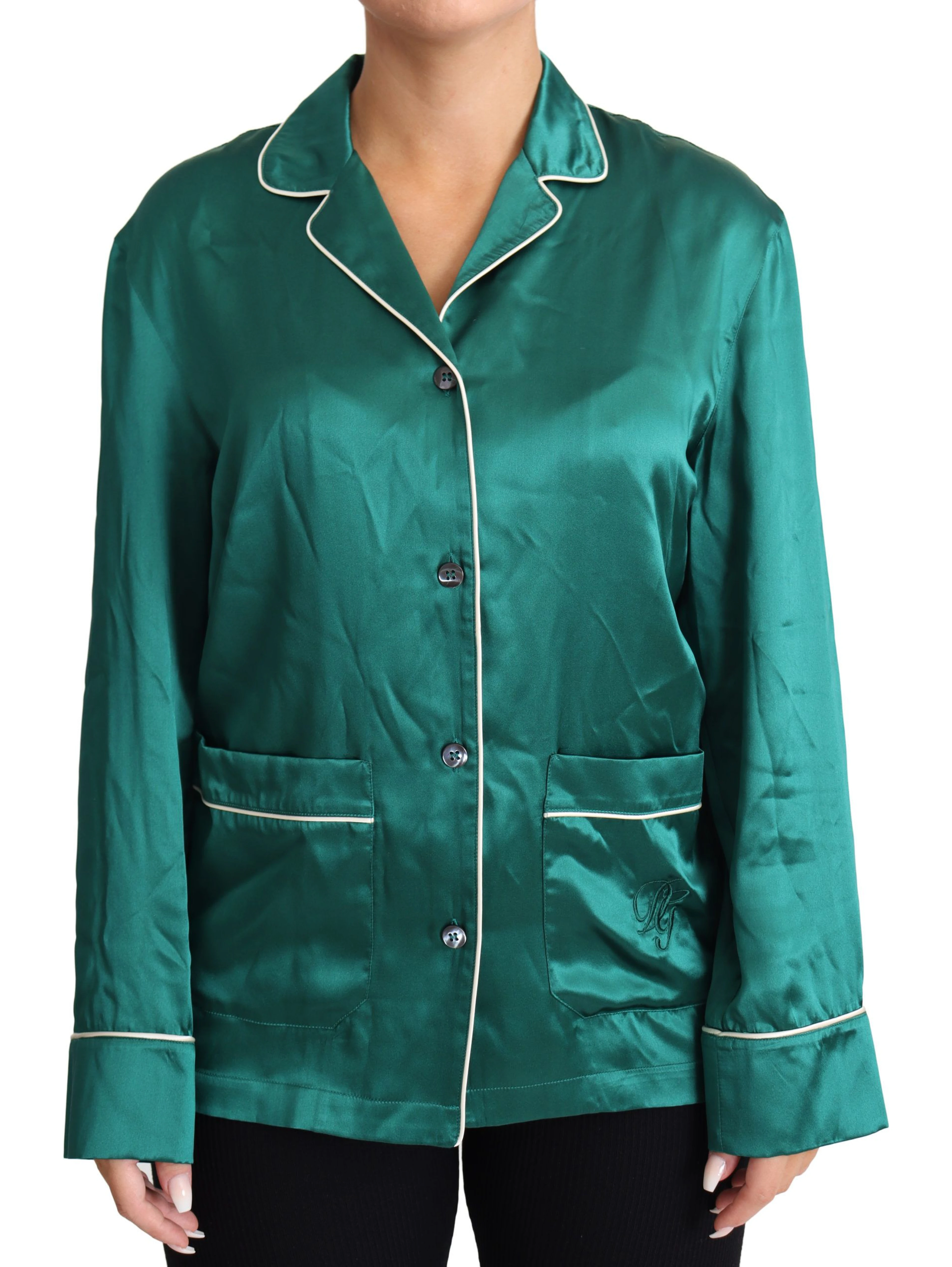 Green Pyjama Blouse Silk Lounge Sleepwear Top