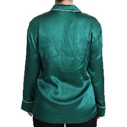 Green Pyjama Blouse Silk Lounge Sleepwear Top