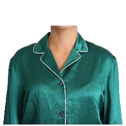 Green Pyjama Blouse Silk Lounge Sleepwear Top