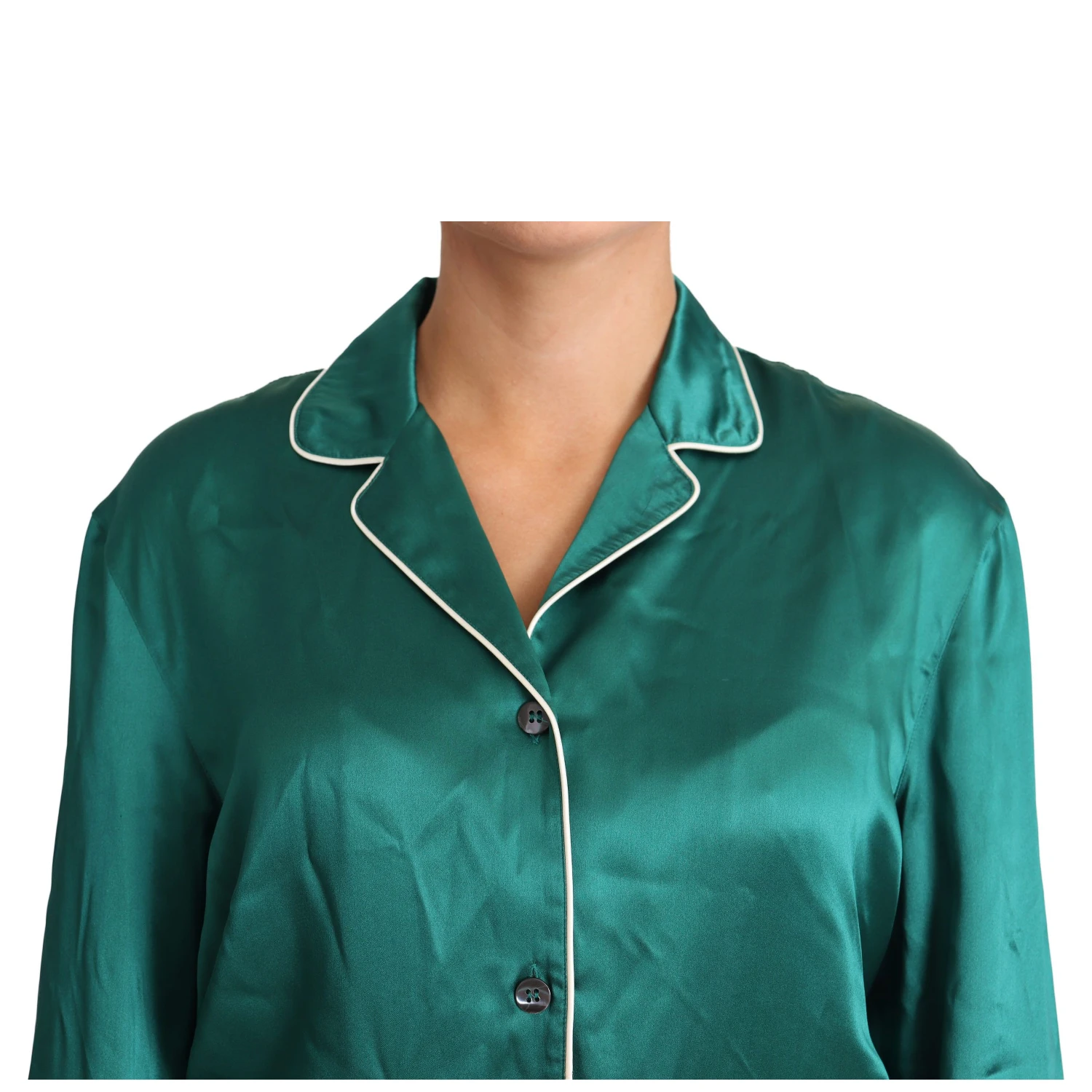 Green Pyjama Blouse Silk Lounge Sleepwear Top
