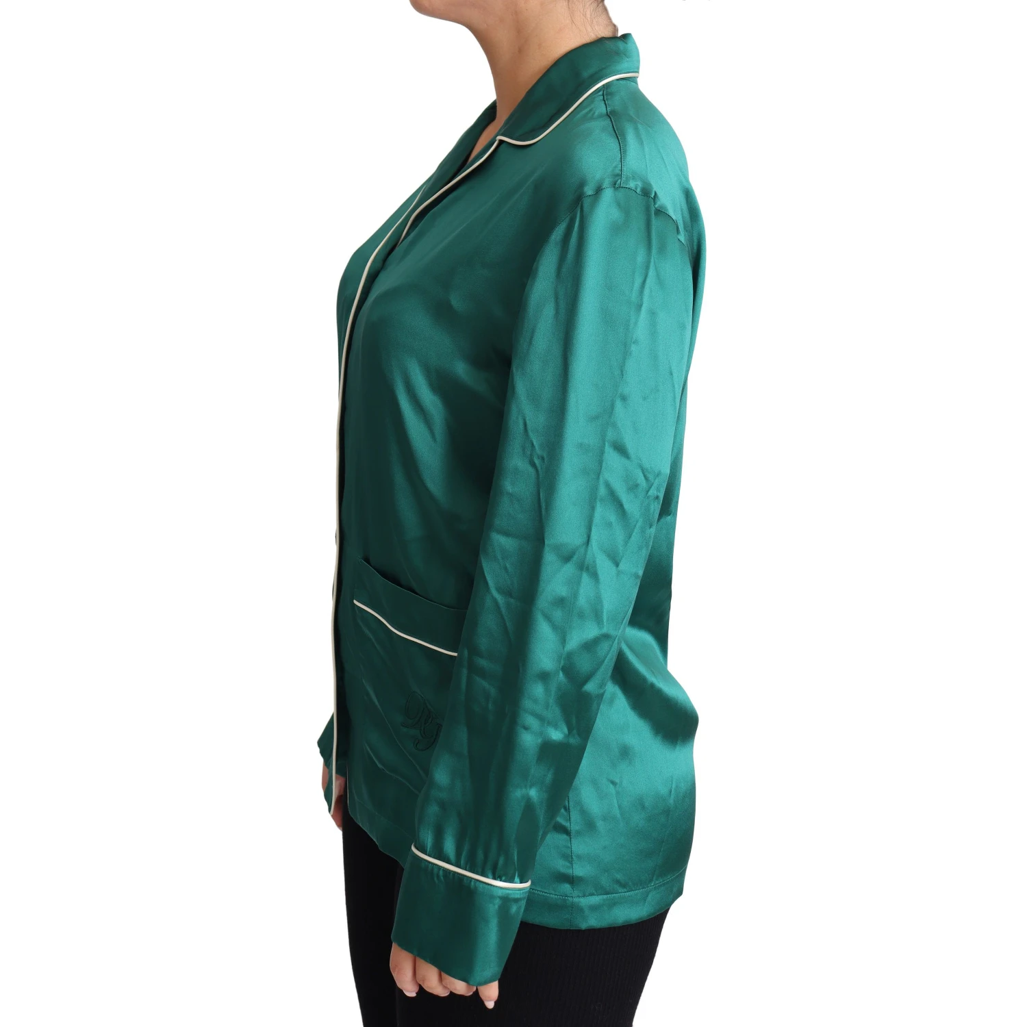 Green Pyjama Blouse Silk Lounge Sleepwear Top