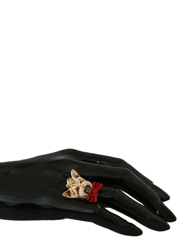 Gold Brass Resin Beige Dog Pet Branded Accessory Ring