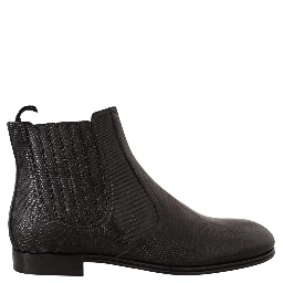 Black Leather Lizard Skin Ankle Boots