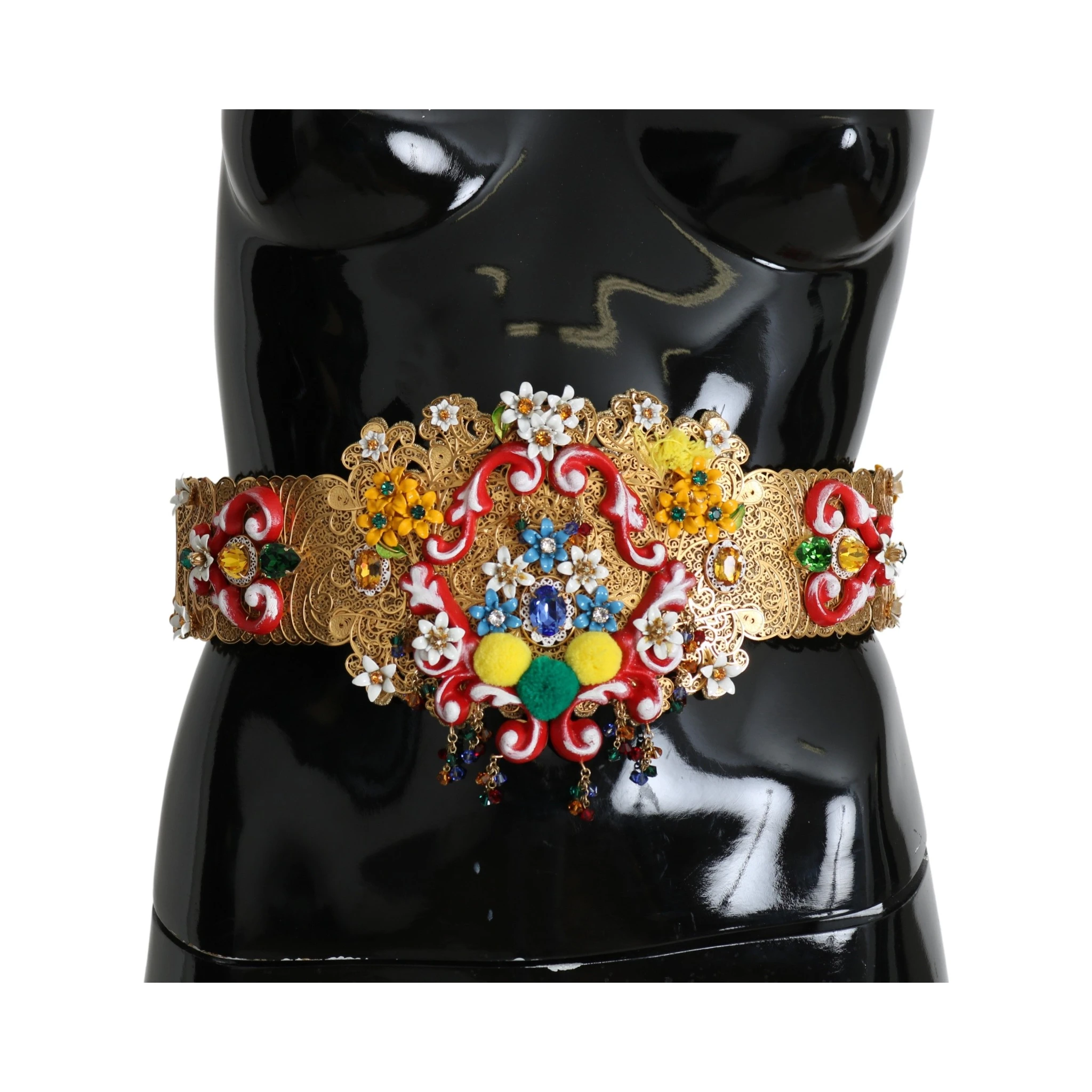 Embellished Floral Crystal Wide Waist Golden Belt