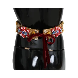 Embellished Floral Crystal Wide Waist Golden Belt