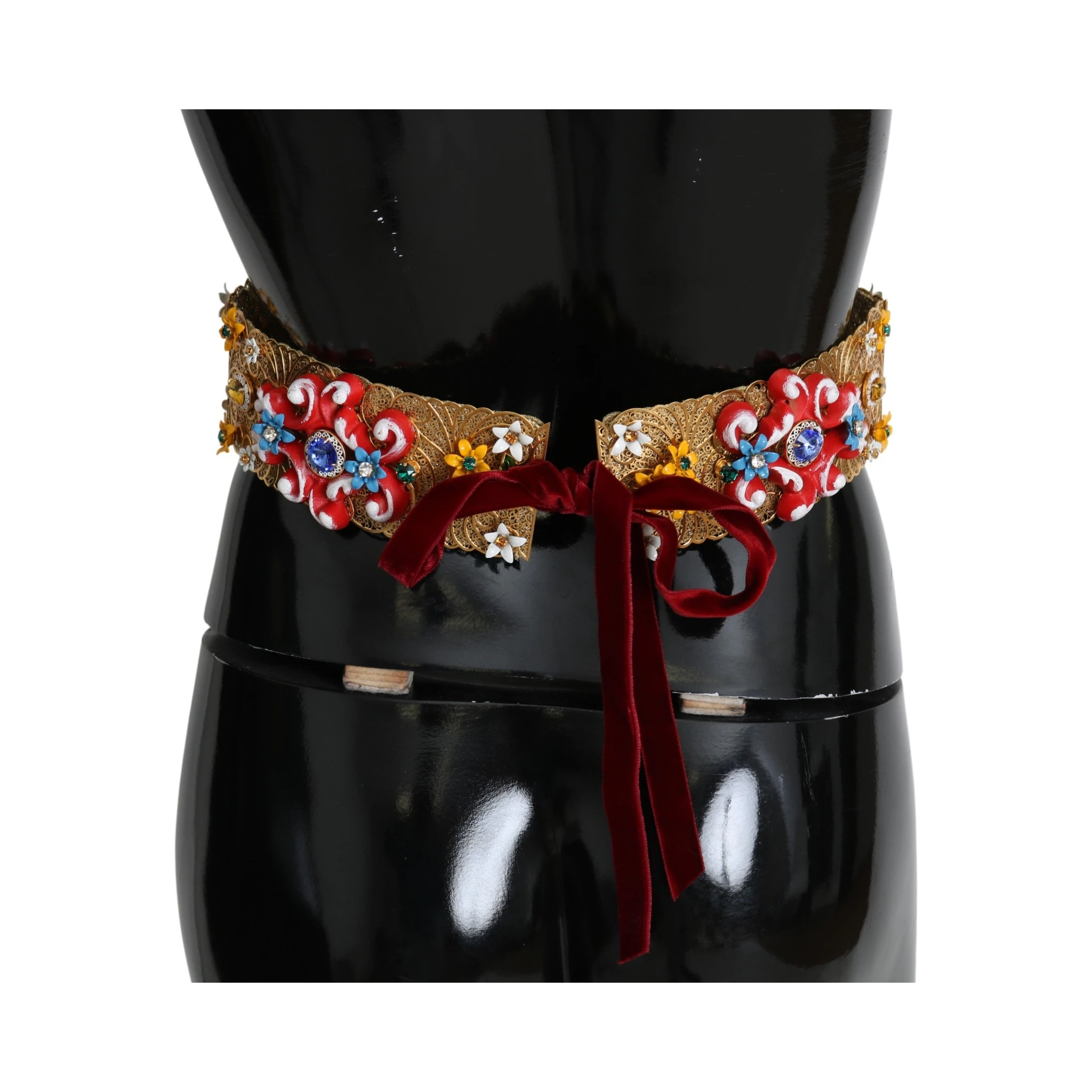 Embellished Floral Crystal Wide Waist Golden Belt