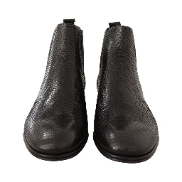 Black Leather Lizard Skin Ankle Boots