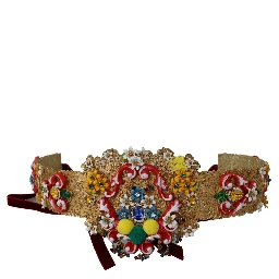 Embellished Floral Crystal Wide Waist Golden Belt