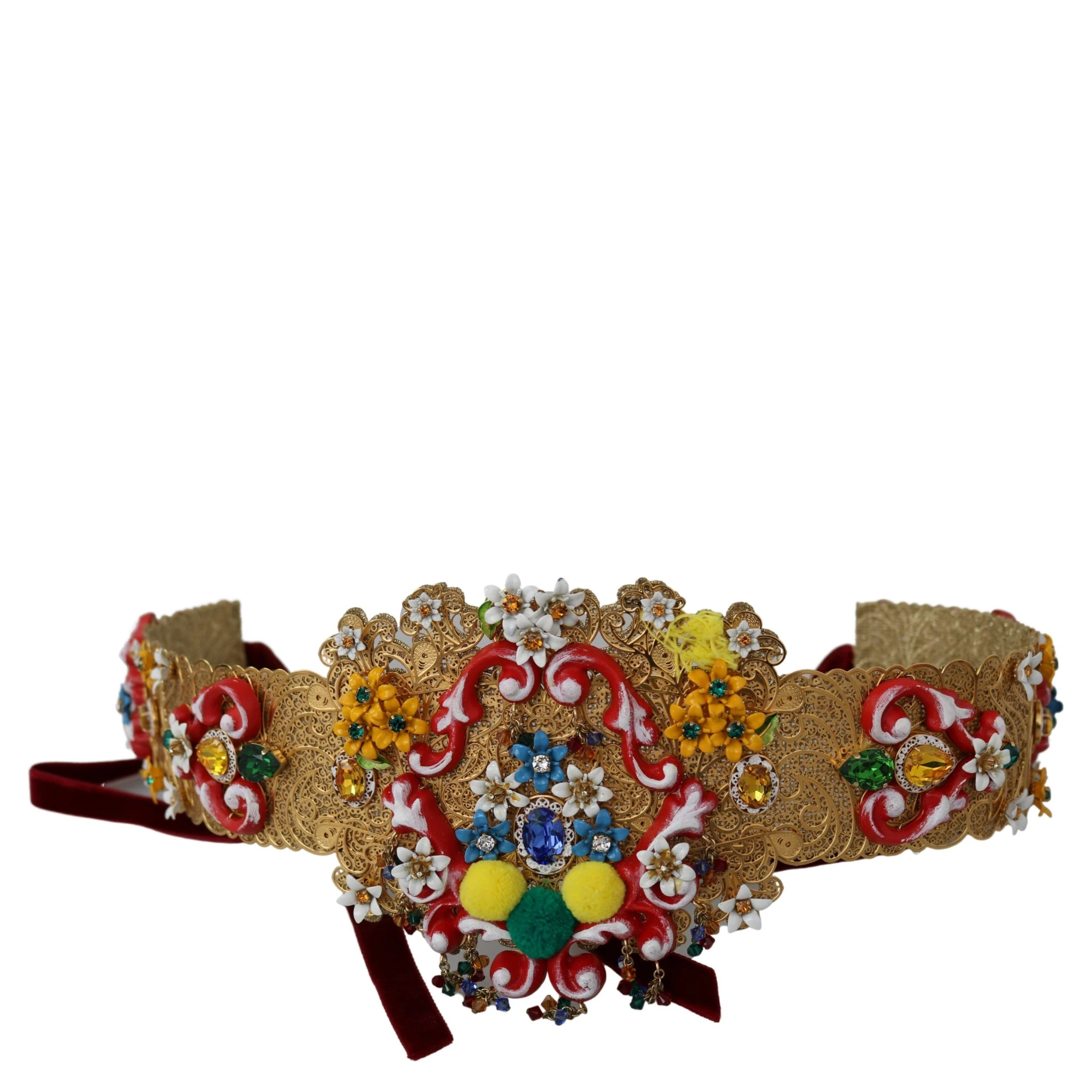 Embellished Floral Crystal Wide Waist Golden Belt