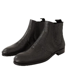 Black Leather Lizard Skin Ankle Boots
