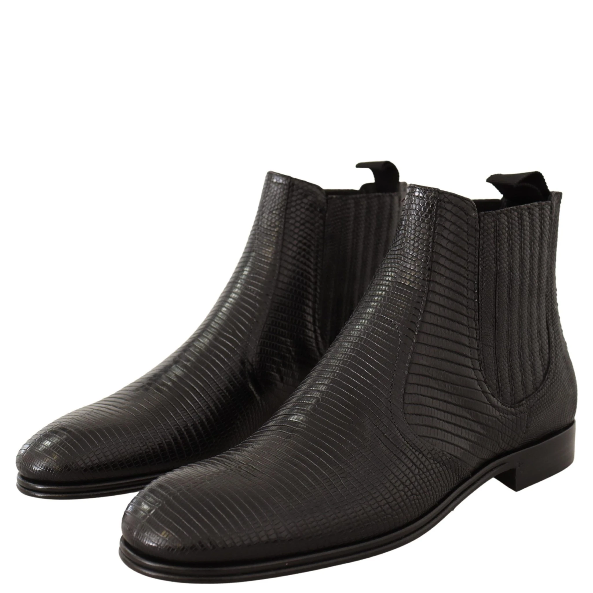 Black Leather Lizard Skin Ankle Boots
