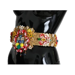 Embellished Floral Crystal Wide Waist Golden Belt