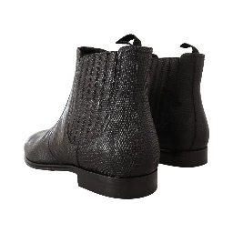 Black Leather Lizard Skin Ankle Boots