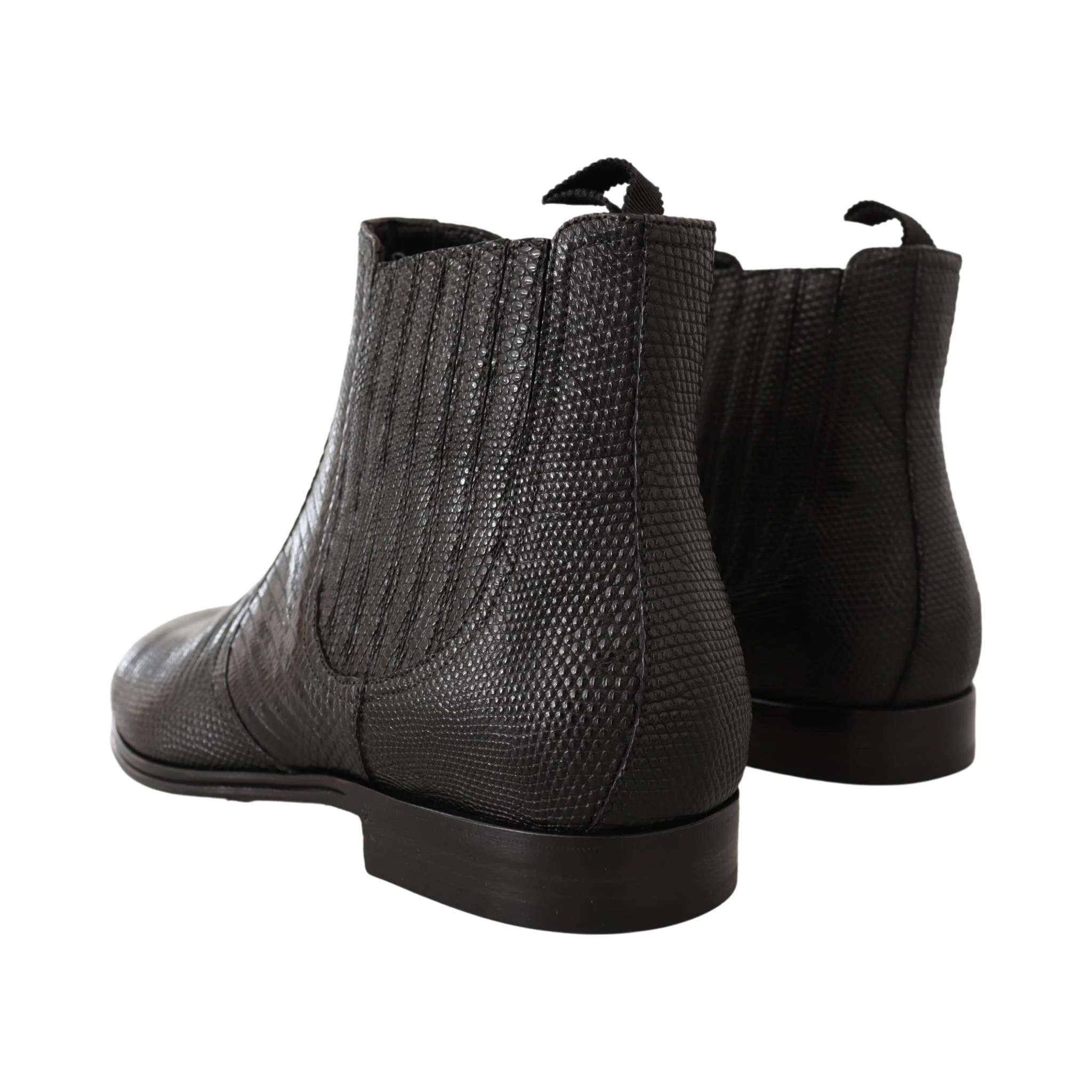 Black Leather Lizard Skin Ankle Boots
