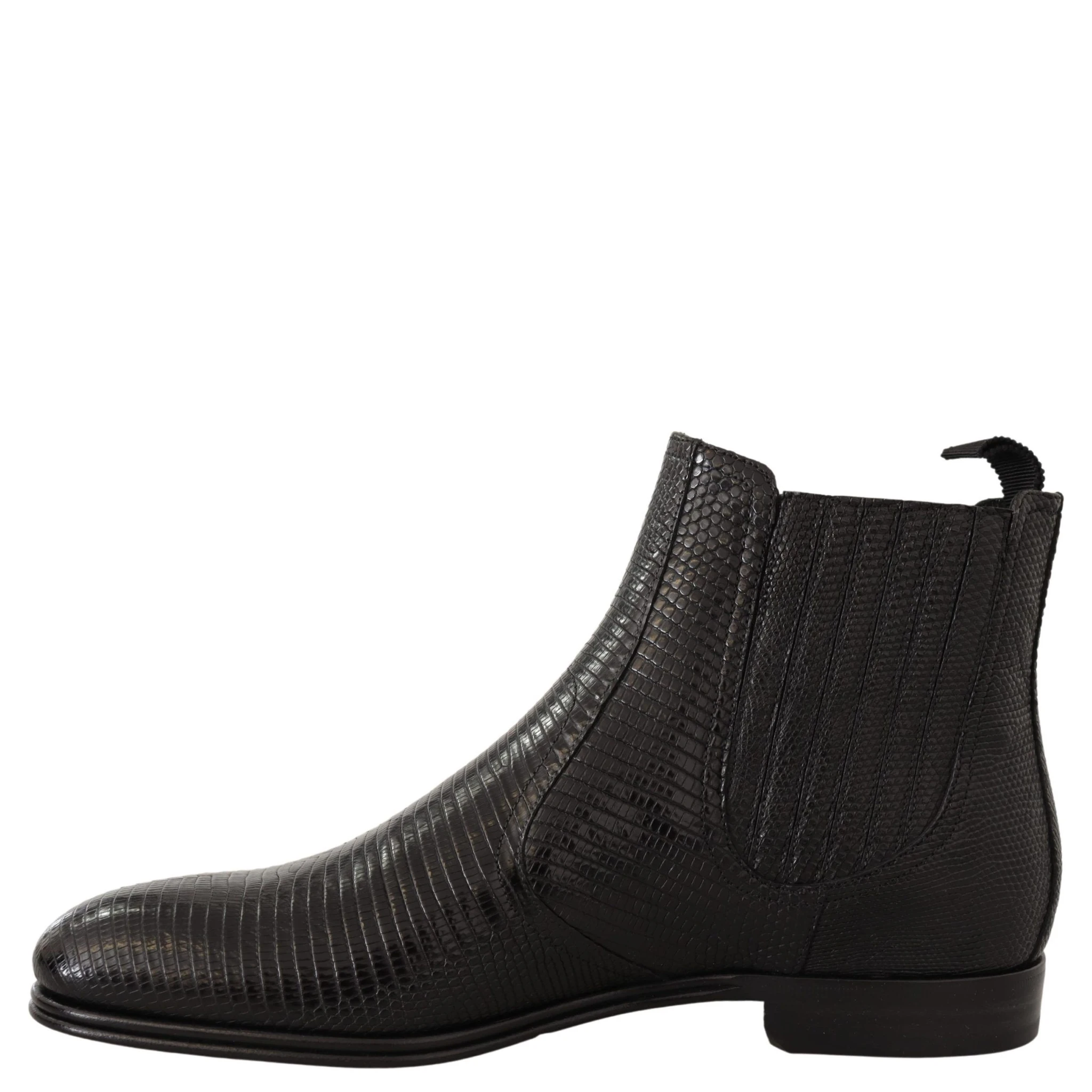 Black Leather Lizard Skin Ankle Boots