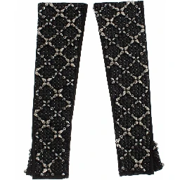 Black Leather Crystal Beaded Finger Free Gloves