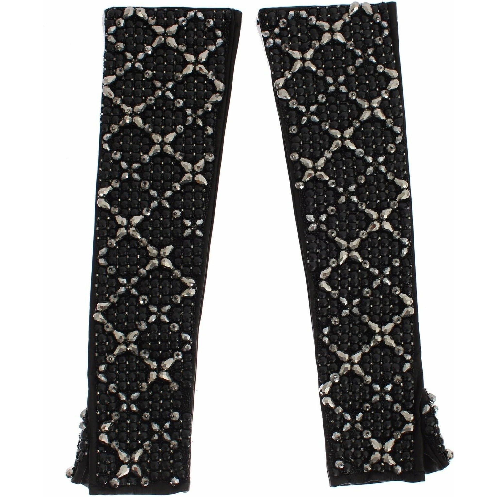 Black Leather Crystal Beaded Finger Free Gloves