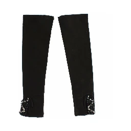 Black Leather Crystal Beaded Finger Free Gloves