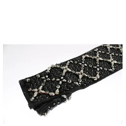 Black Leather Crystal Beaded Finger Free Gloves