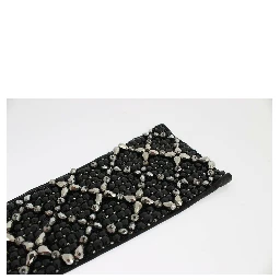 Black Leather Crystal Beaded Finger Free Gloves