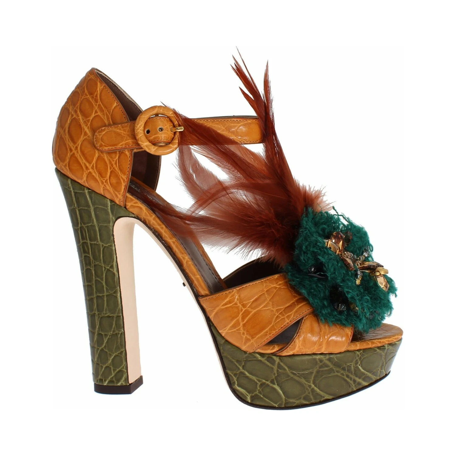 Orange Leather Crystal Platform Sandal Shoes