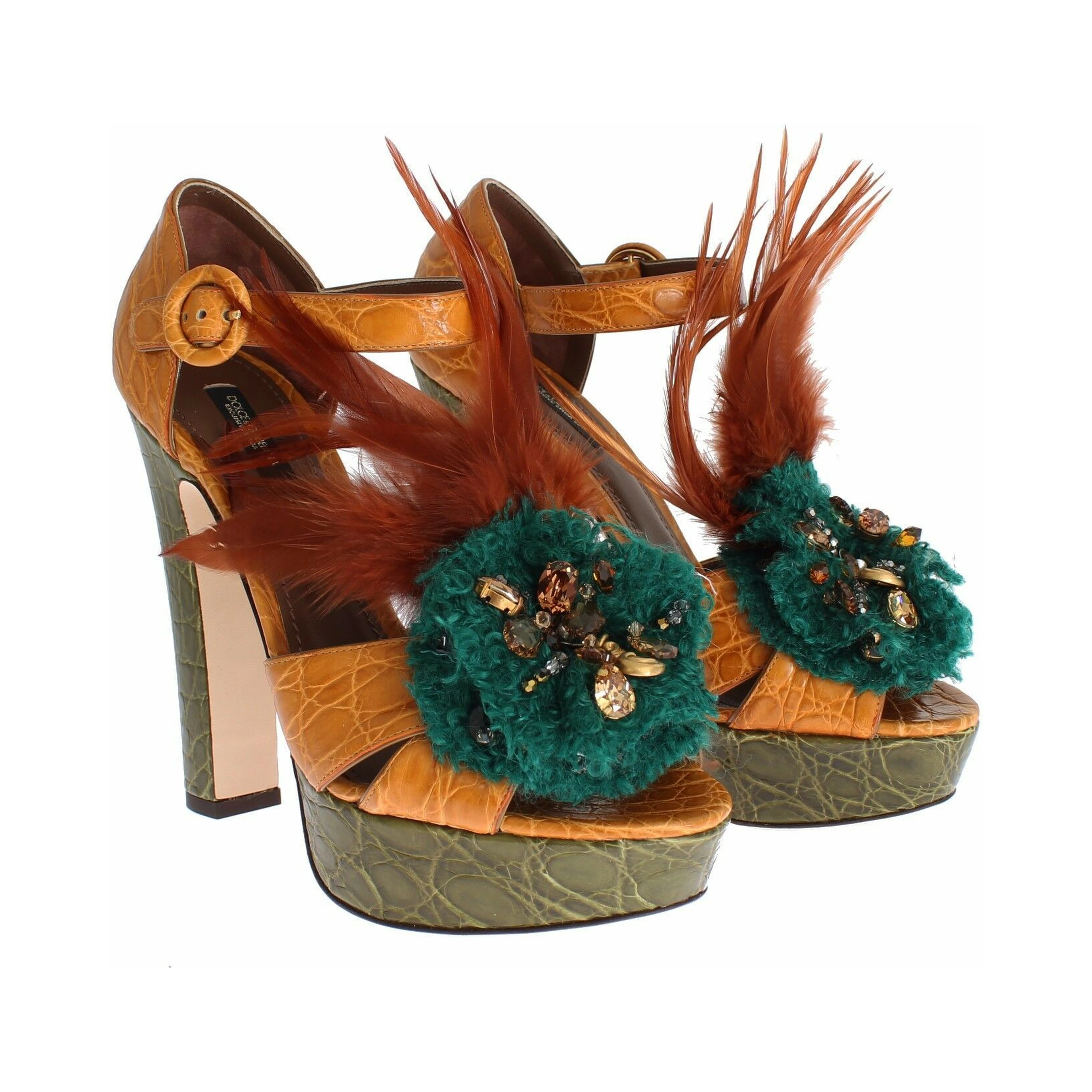Orange Leather Crystal Platform Sandal Shoes