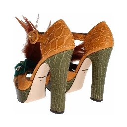 Orange Leather Crystal Platform Sandal Shoes