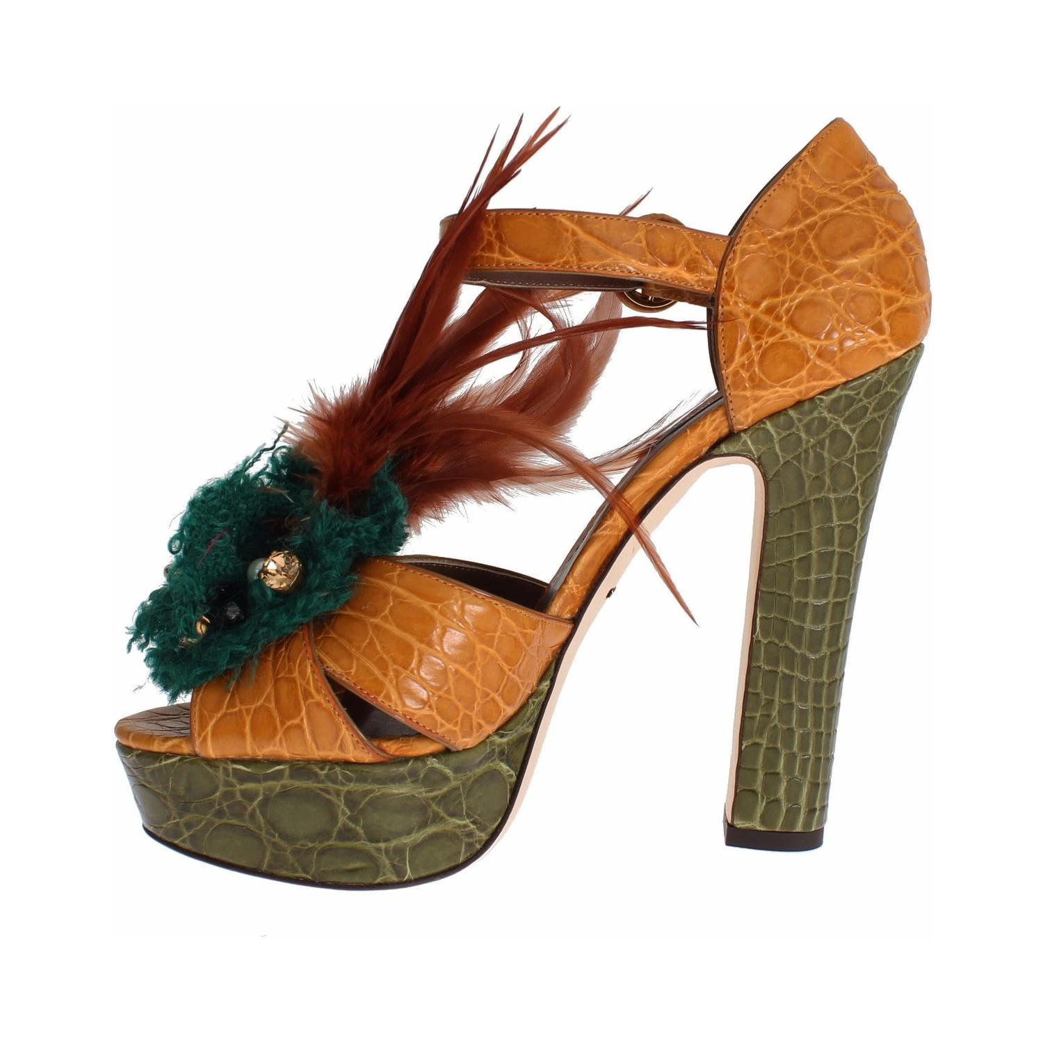 Orange Leather Crystal Platform Sandal Shoes