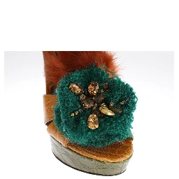 Orange Leather Crystal Platform Sandal Shoes