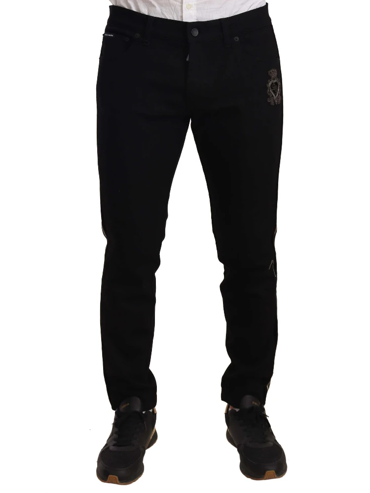 Black Skinny Fit Denim Side Band Jeans Pant