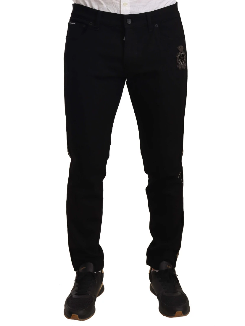 Black Skinny Fit Denim Side Band Jeans Pant
