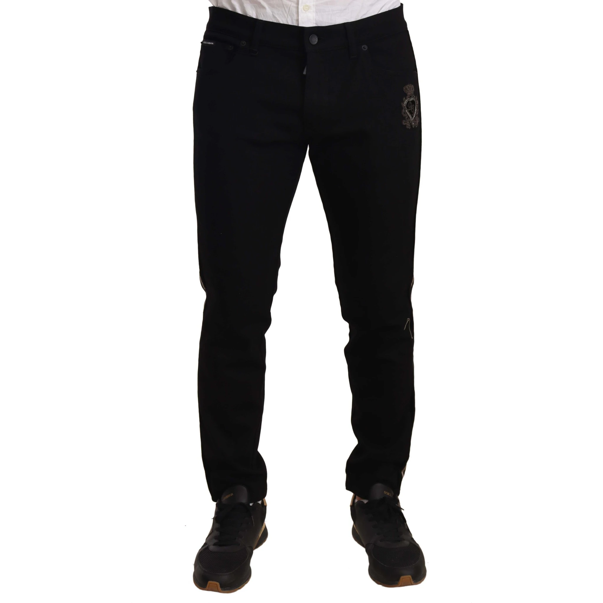 Black Skinny Fit Denim Side Band Jeans Pant