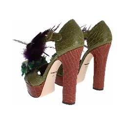 Green Leather Crystal Platform Sandal Shoes