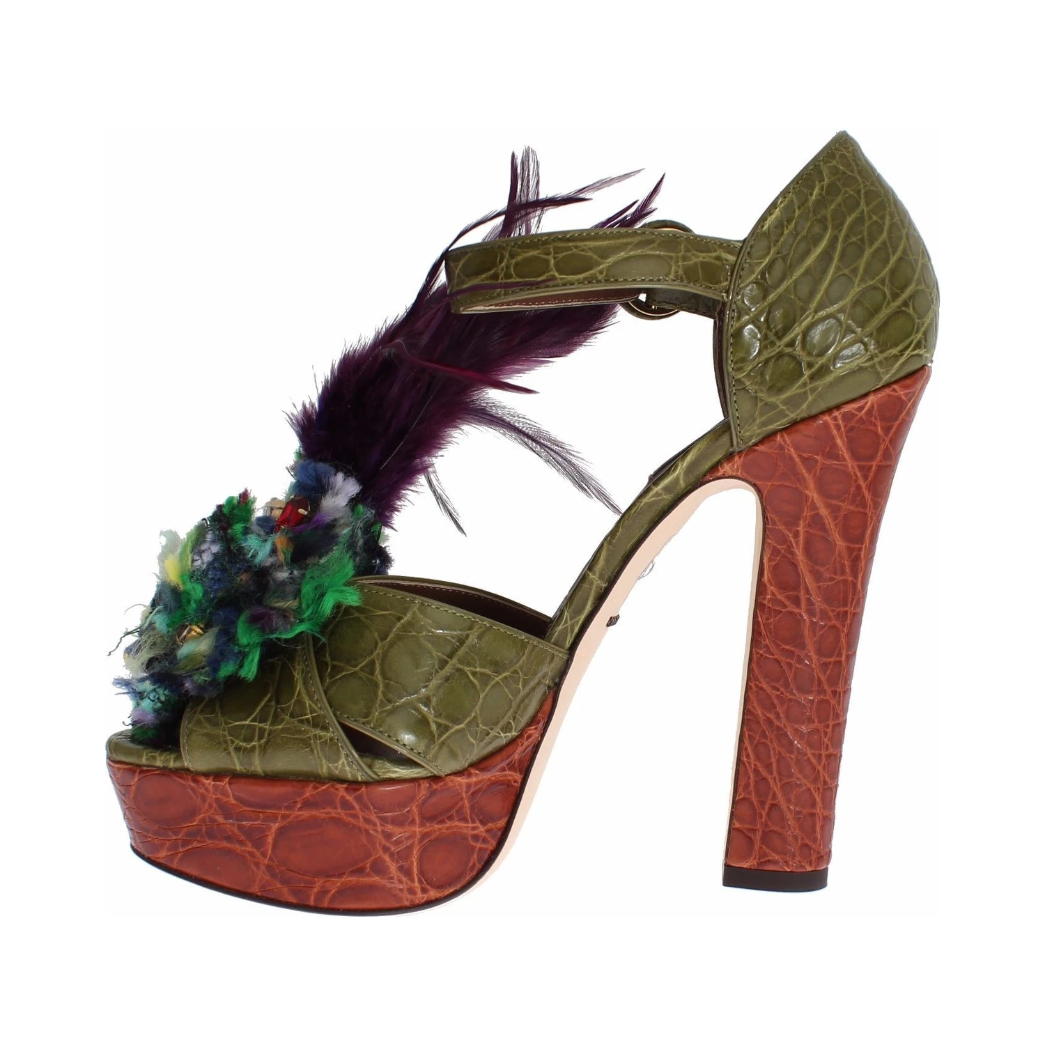 Green Leather Crystal Platform Sandal Shoes