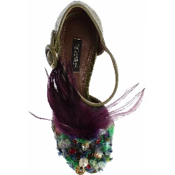 Green Leather Crystal Platform Sandal Shoes