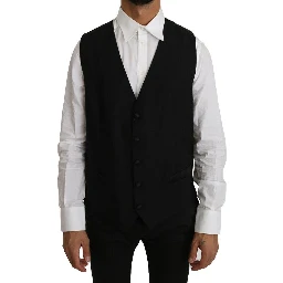 Black Solid Wool Silk Vest