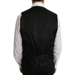 Black Solid Wool Silk Vest