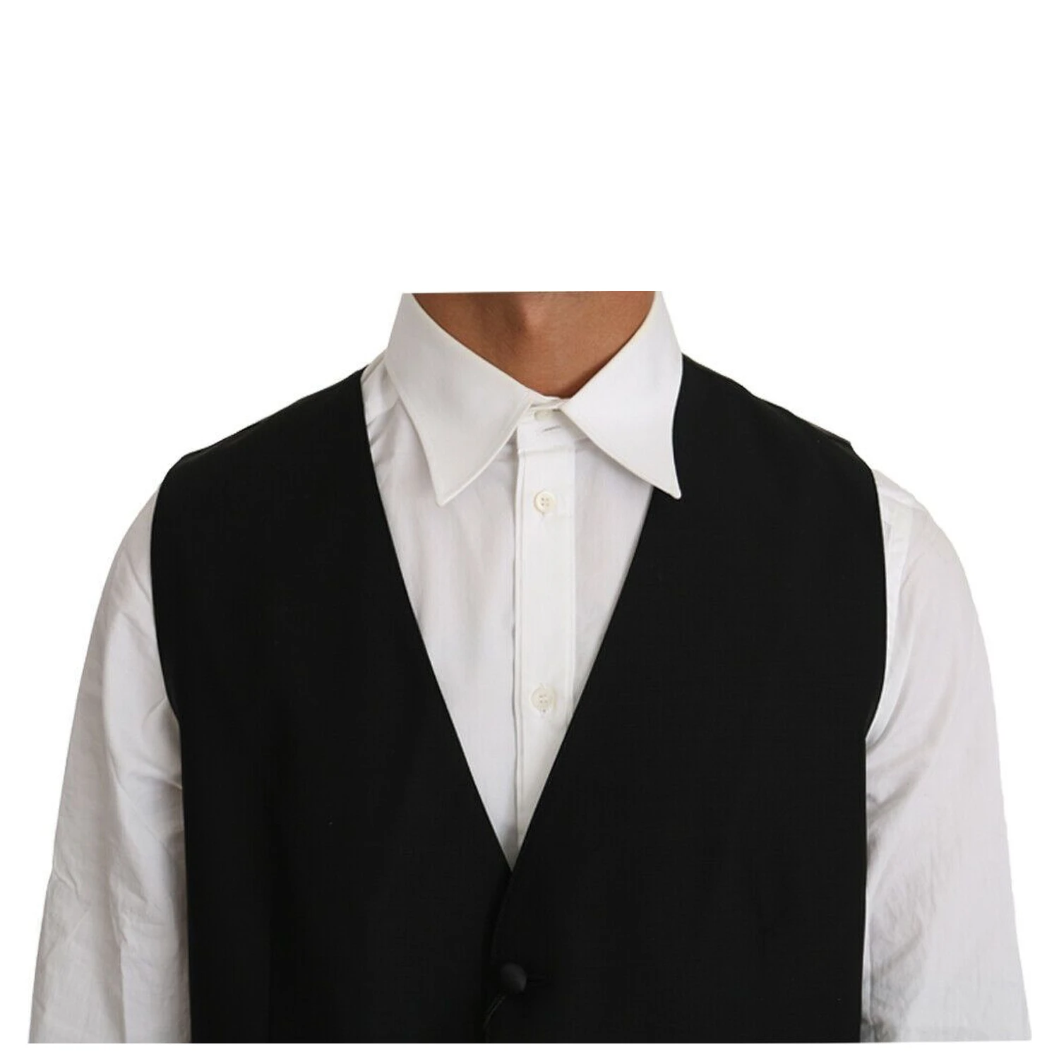 Black Solid Wool Silk Vest